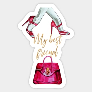 My best friend, red shoes and bags Sticker